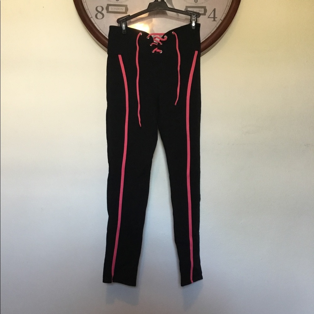 Fashion Nova Pink and Black Lace-up Leggings
